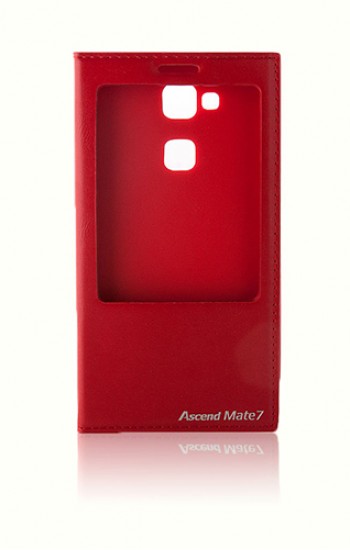 Huawei Mate 7 Gizli Mıknatıslı Pencereli Premium Magnum Kılıf Kırmı&hellip;