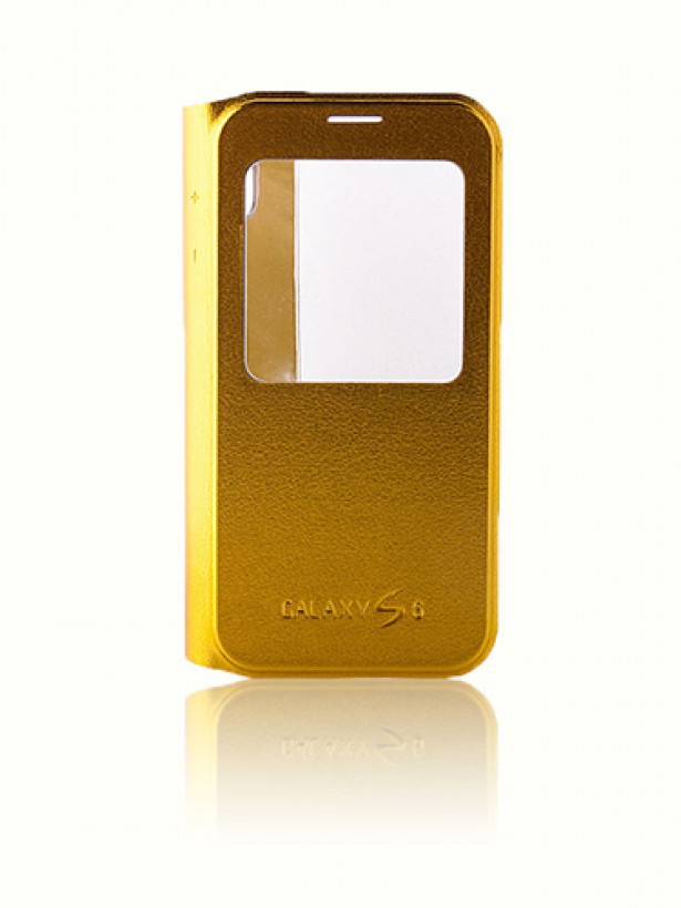 Samsung Galaxy S6 Yan Kapaklı TPU Flip Wallet Kılıf Gold