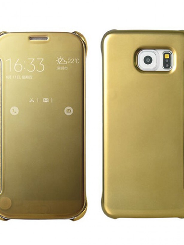 Samsung Galaxy S6 (G920) S View Şeffaf Cover Uyku Modlu Kılıf Gold