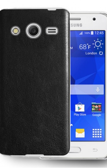 FitCase Samsung Core 2 G355 (G355) Kılıf Deri Dokulu Arka Kapak Siyah&hellip;