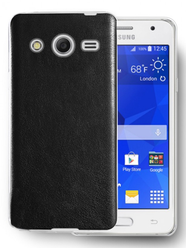 FitCase Samsung Core 2 G355 (G355) Kılıf Deri Dokulu Arka Kapak Siyah