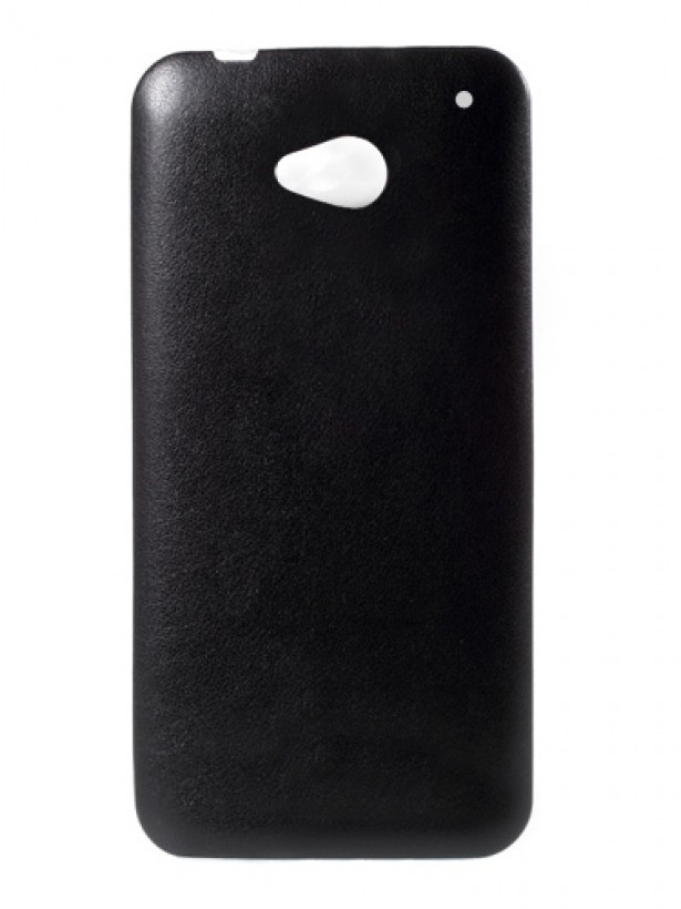 HTC One M7 Kılıf Deri Dokulu Arka Kapak Siyah