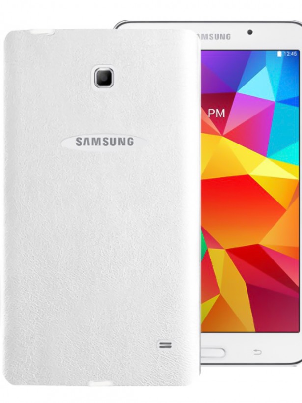 Samsung Galaxy Tab 4 T230 7" Kılıf Deri Dokulu Silikon Arka Kapak Beyaz