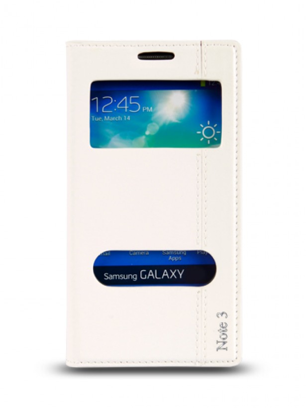 Samsung Galaxy Note 3 Neo (N7500) Gizli Mıknatıslı Pencereli Magnum Kılıf Beyaz
