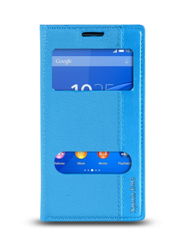 Sony Xperia E4G Gizli Mıknatıslı Pencereli Magnum Kılıf Mavi