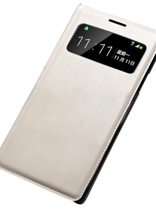 Samsung I9500 Galaxy S4 S View Dikişli Deri Pencereli Kılıf Beyaz