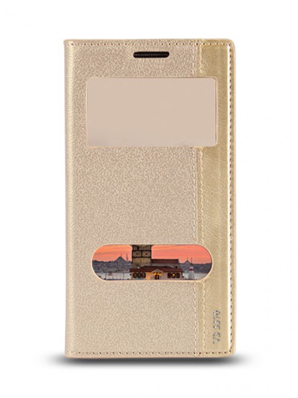 Vestel Venus V3 5570 - Gizli Mıknatıslı Pencereli Magnum Kılıf Gold