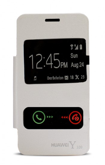 Huawei Y320 Çift Pencereli Flip Cover Beyaz&hellip;