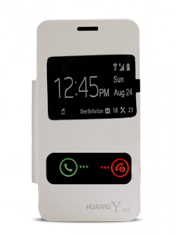 Huawei Y320 Çift Pencereli Flip Cover Beyaz
