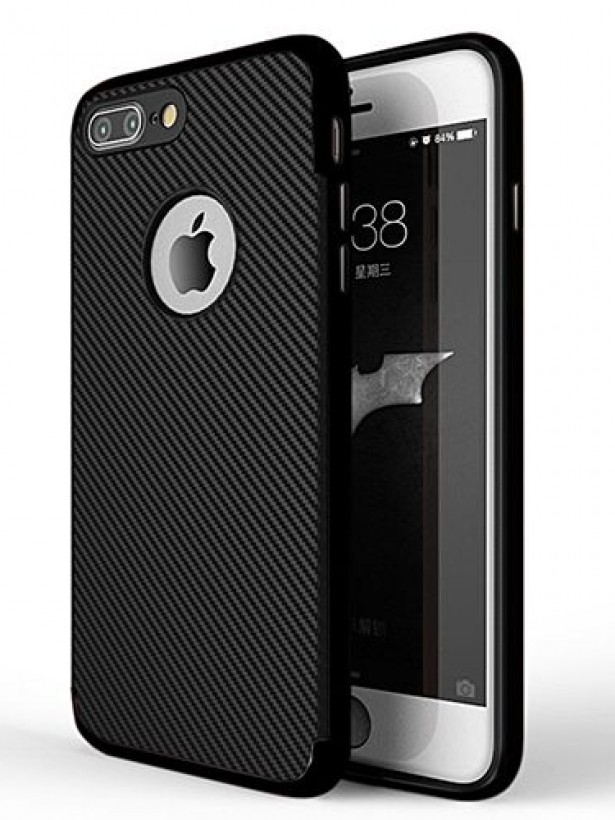 FitCase iPhone 7-8 Plus Carbon Desen Arka Kapak Siyah