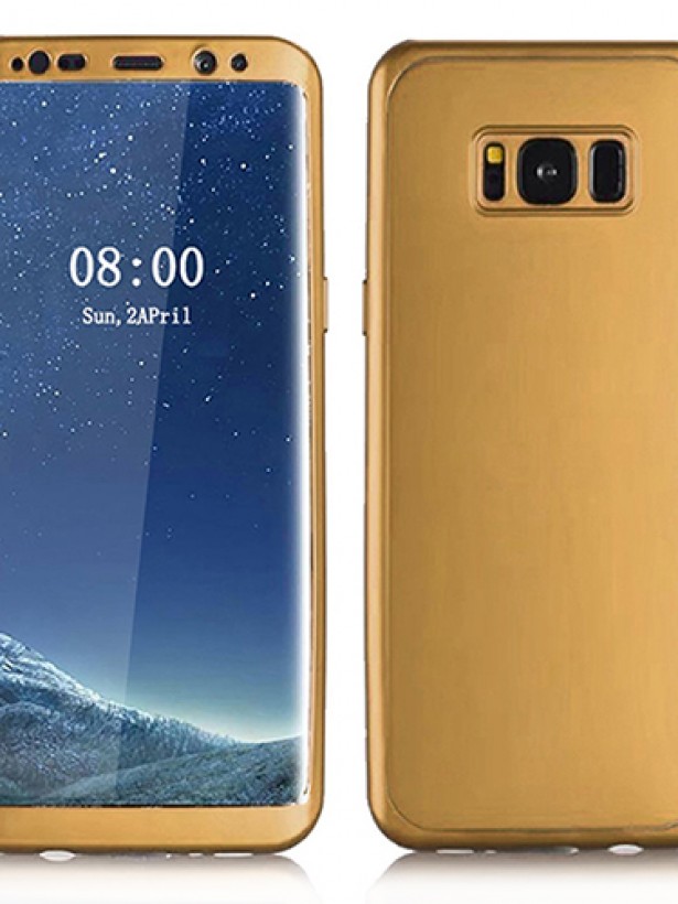 Samsung Galaxy S8 Plus 360 Derece Slim Premium Silikon Kılıf Gold
