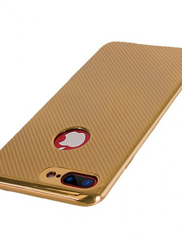 FitCase iPhone 7-8 Plus Elektroliz Carbon Desen Arka Kapak Gold