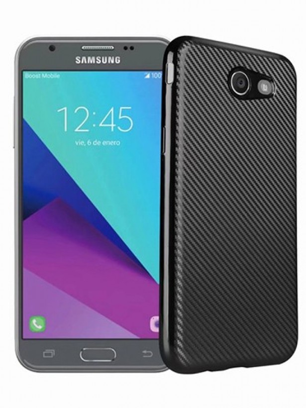 FitCase Galaxy J7 2017 Elektroliz Carbon Desen Arka Kapak Siyah