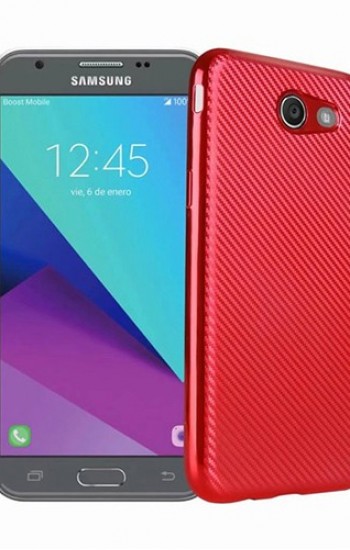 FitCase Galaxy J5 2017 Elektroliz Carbon Desen Arka Kapak Kırmızı&hellip;