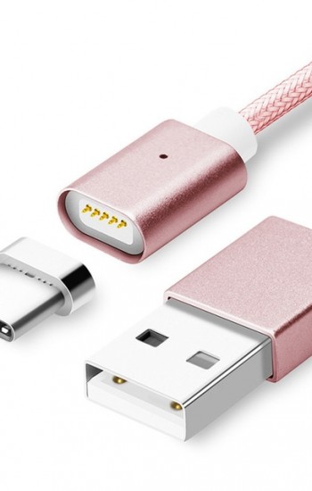 Manyetik Mıknatıslı Type-C Şarj Kablosu RoseGold Hasır-Örgü Ekstra &hellip;