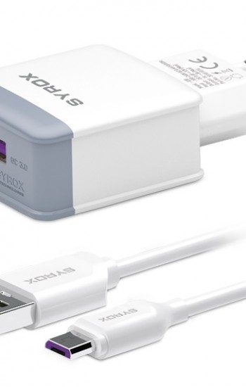 Syrox Q30 QC3.0 Hızlı Şarj Aleti Micro USB Kablo Set - Beyaz&hellip;