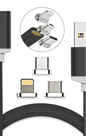 Manyetik Mıknatıslı Şarj Kablosu 3in1 Siyah Hasır-Örgü Dayanıklı &hellip;