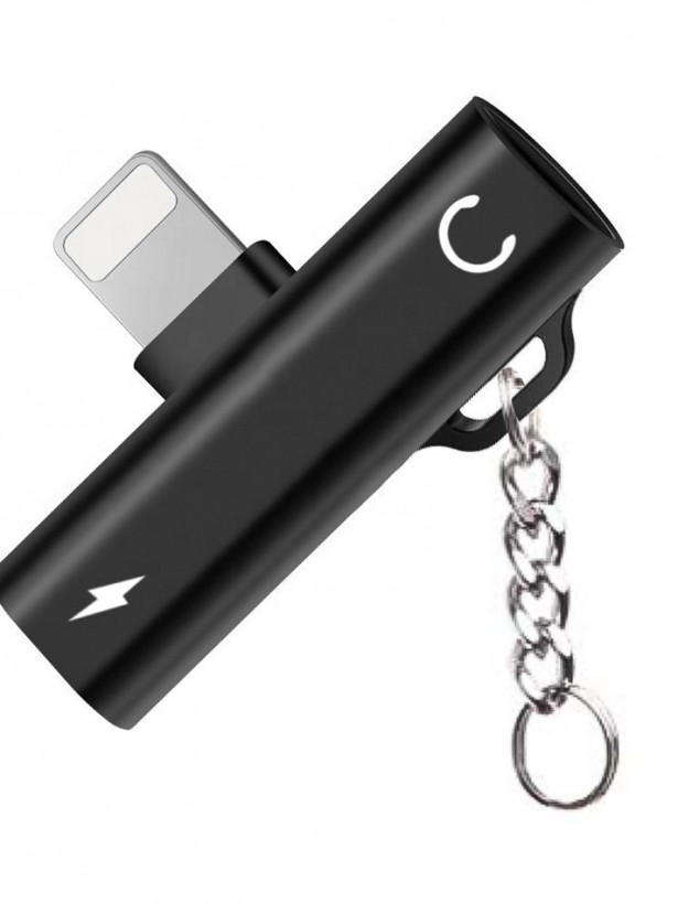 FitPlus FT-AC34 Lightning Şarj + Kulaklık Çoğaltıcı Mini Askılı Adaptör Siyah