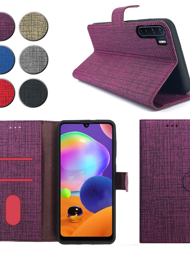 Oppo A91 Kılıf FitCase Fabric Kapaklı Cüzdanlı