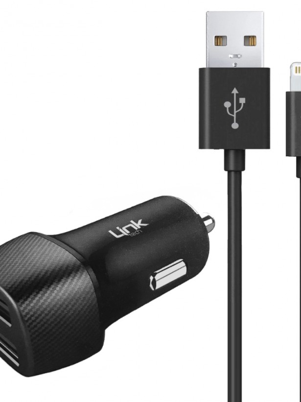 LinkTech C492 Araç Şarj Aleti ve Lightning USB Kablo Set 2.4A 2x USB