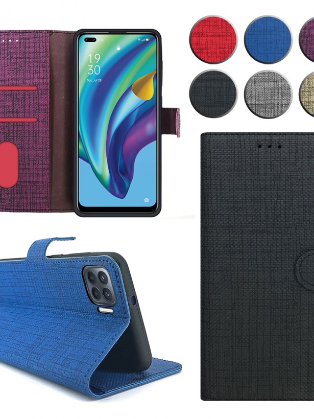 Oppo Reno4 Lite Kılıf FitCase Fabric Kapaklı Cüzdanlı