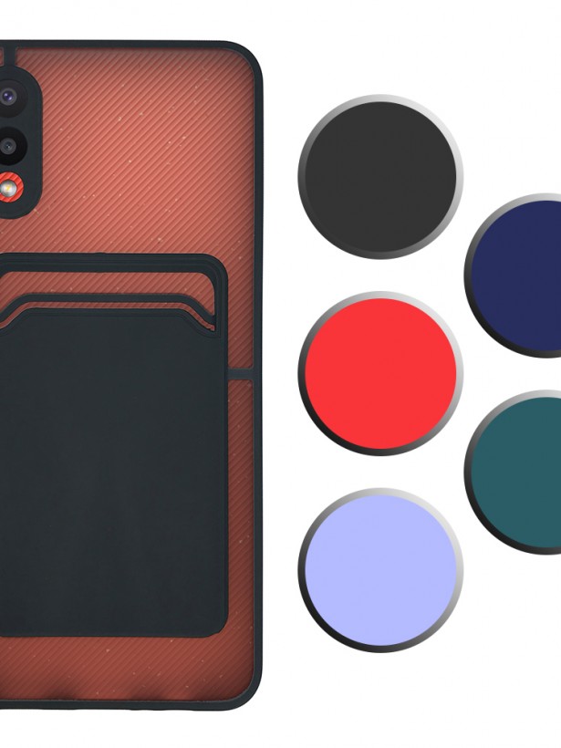 FitCase Samsung Galaxy A02 Kılıf Cardy Kartlık Cepli Mat Kapak