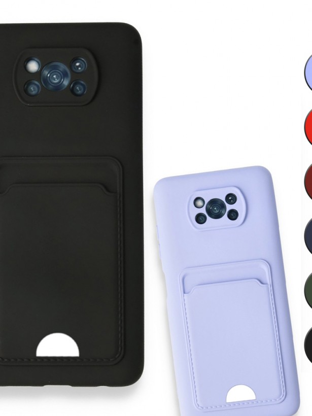 FitCase Xiaomi Poco X3 NFC Cardy Soft Delikli Kartlık Cepli Silikon Kapak
