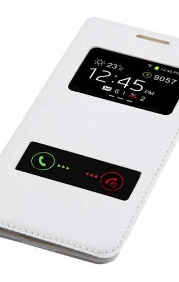 Samsung Galaxy Ace 4 S View Dikişli Deri Çift Pencereli Kılıf Beyaz&hellip;