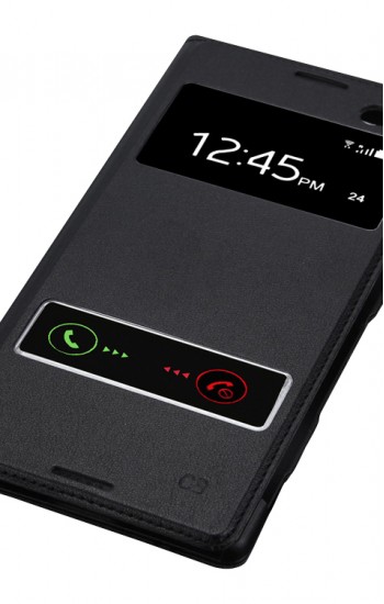 Sony Xperia C3 S View Dikişli Deri Çift Pencereli Kılıf Siyah&hellip;