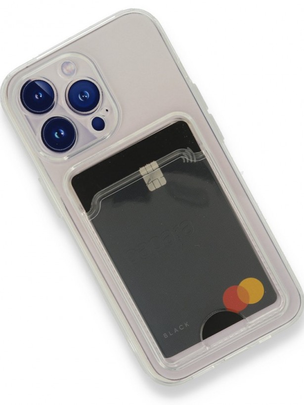 iPhone 13 Pro Max Kılıf Cardy Şeffaf Kartlık Cepli Kapak